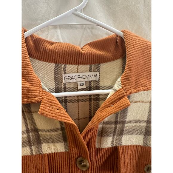 Grace + Emma Corduroy and Plaid Shacket – Size XS (P2P 21”) - Picture 2 of 6